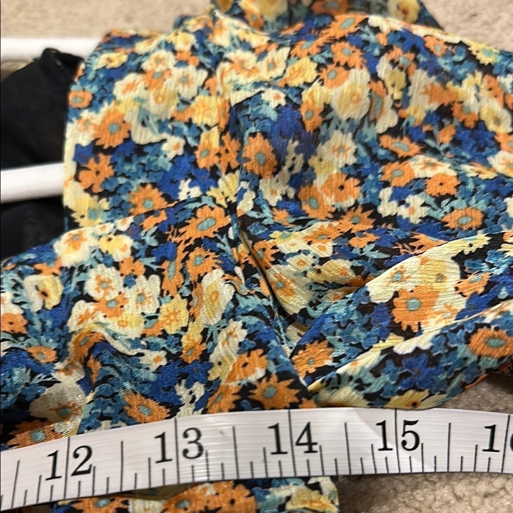 Astr Yellow and Blue Ruched Floral Crop Blouse​​​​​ - Picture 7 of 8